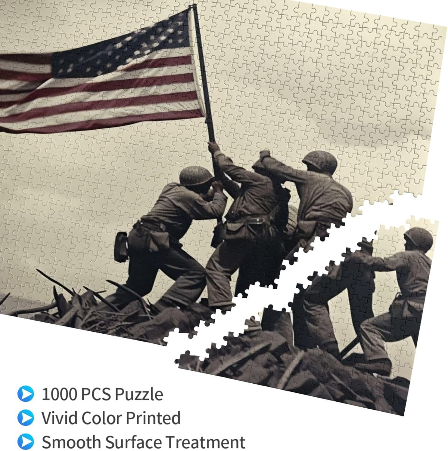 Jigsaw Puzzles 1000 Pieces for Adults and Families Classic Photo of Raising The American Flag on Iwo Jima Formation Wooden DIY Toys Gift for Home 29.5 x 19.6 in