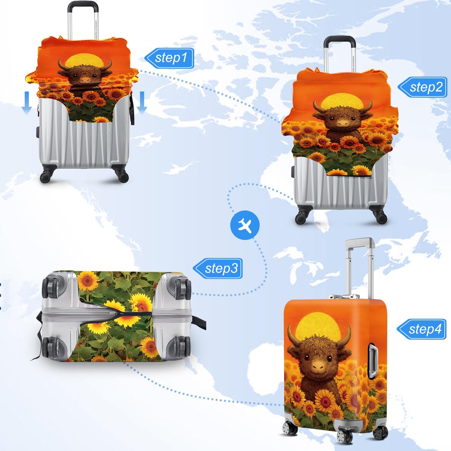 FOREVER QUEEN Cow Sunflower Luggage Cover Suitcase Protector Suitcase Cover Anti-Scratch,Stretchable Bag Cover Washable Durable Polyester image 5