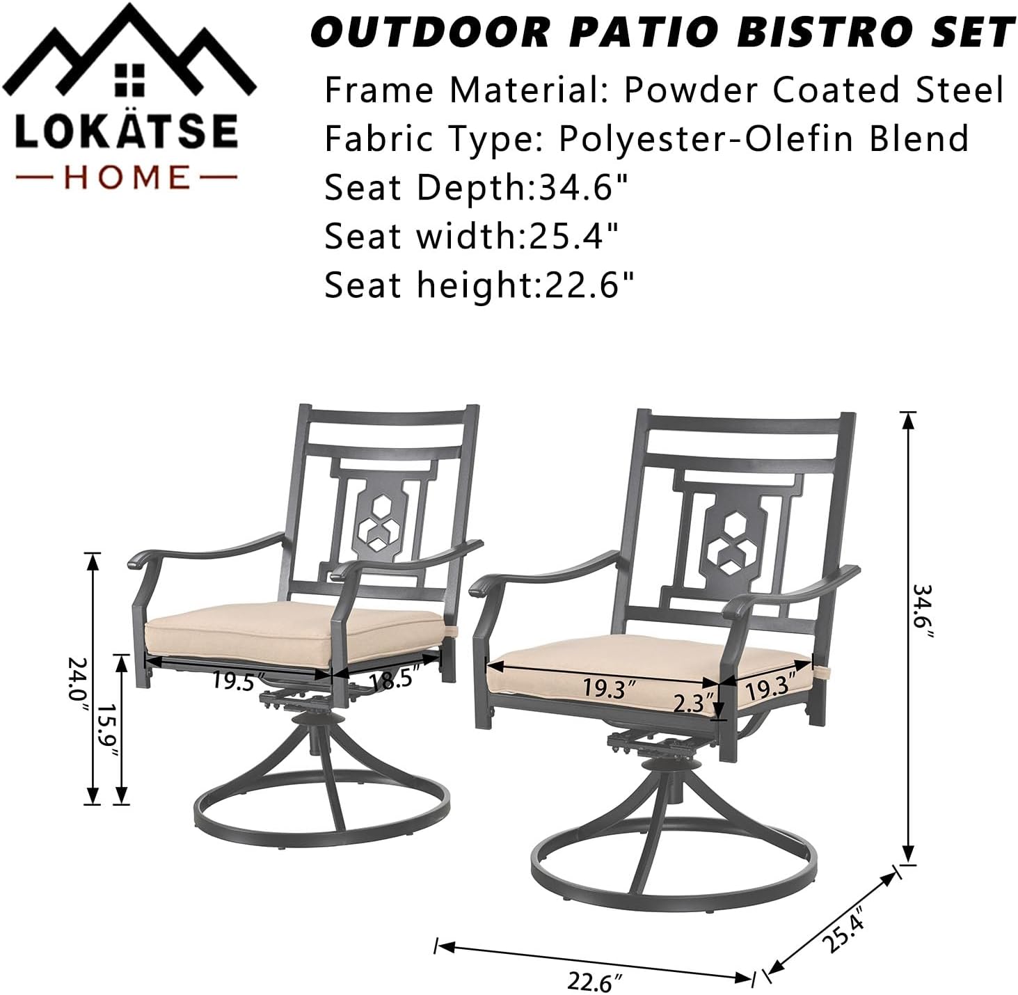LOKATSE HOME Patio Swivel Rocker Furniture Metal Outdoor Dining Chairs with Cushion Set of 2