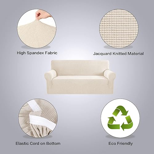 Miniatura 57 de H.VERSAILTEX Fundas elásticas para sofá de 1 pieza, fundas para sofás y sofás de 3 plazas, con tela de jacquard gruesa a cuadros con parte inferior