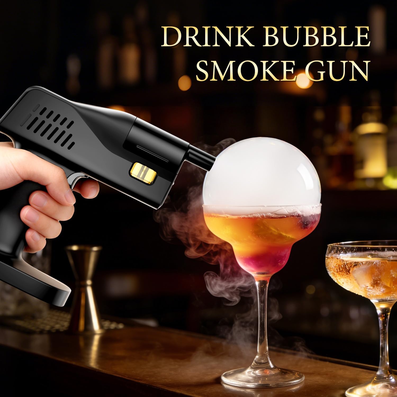 Electric Bubble Smoke Gun for Cocktails, 5000mAh Rechargeable, Portable Cold Smoker Infuser for Whiskey, Bourbon, Food, Steak, Fireless Bartender Tool, for Man