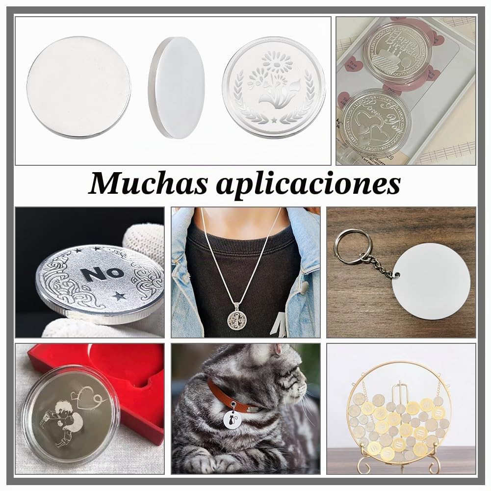 PH PandaHall 20 unidades de acero inoxidable monedas 32 mm grabado láser disco 3 mm círculo manualidades