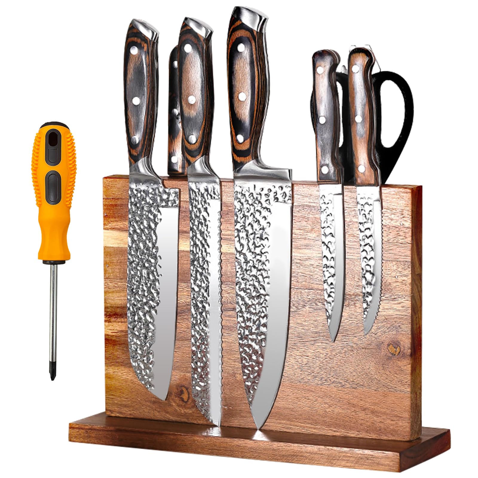 Porte Couteaux Aimanté, Porte Couteaux Cuisine, Bloc Couteaux Magnétique Bois d'Acacia, Aimanté Double Face Porte, Range Couteau de Cuisine avec Aimant Puissant, Antidérapant et Encombrant