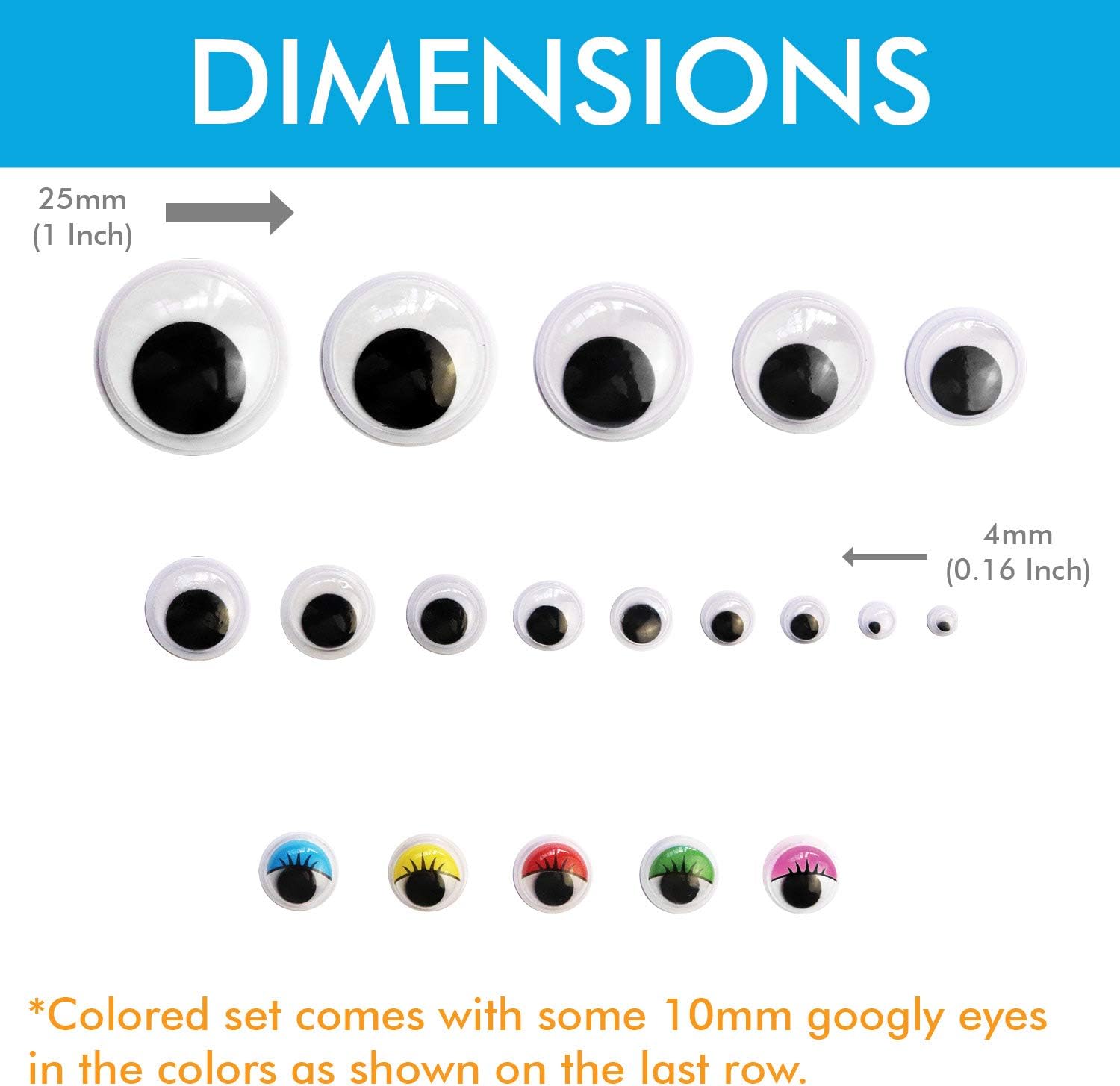 1221 Pieces Wiggle Googly Eyes Self Adhesive Wiggle Eyes (Assorted Sizes) for DIY Crafts Scrapbooking (Classic & Assorted Colors)