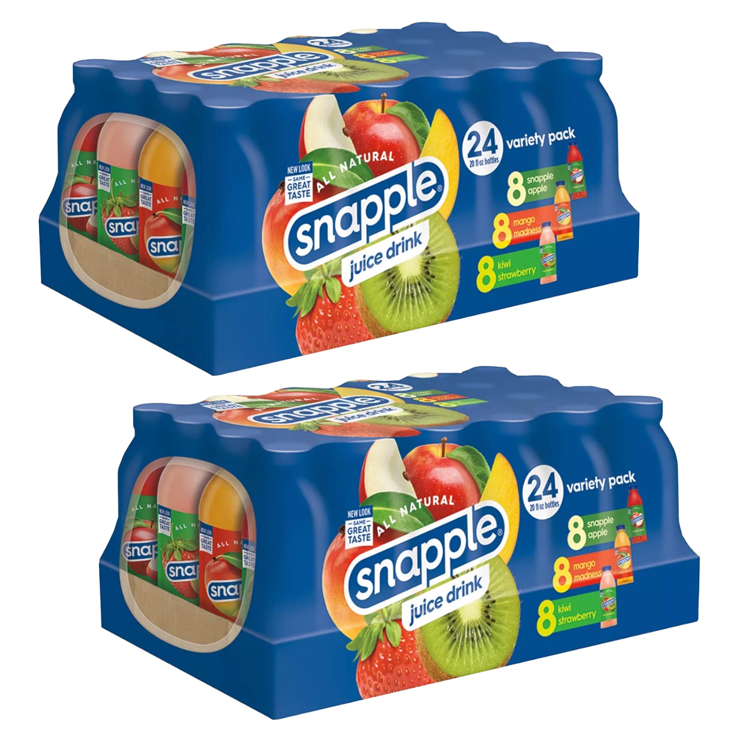 Gourmet Kitchn Snapple Juice Variety Pack - 3 Flavors Included 8 Mango Madness Kiwi Strawberry Apple, All Natural Delicious Beverage 2 Boxes (20 oz. / 24pk per Box), Total 48 bottles