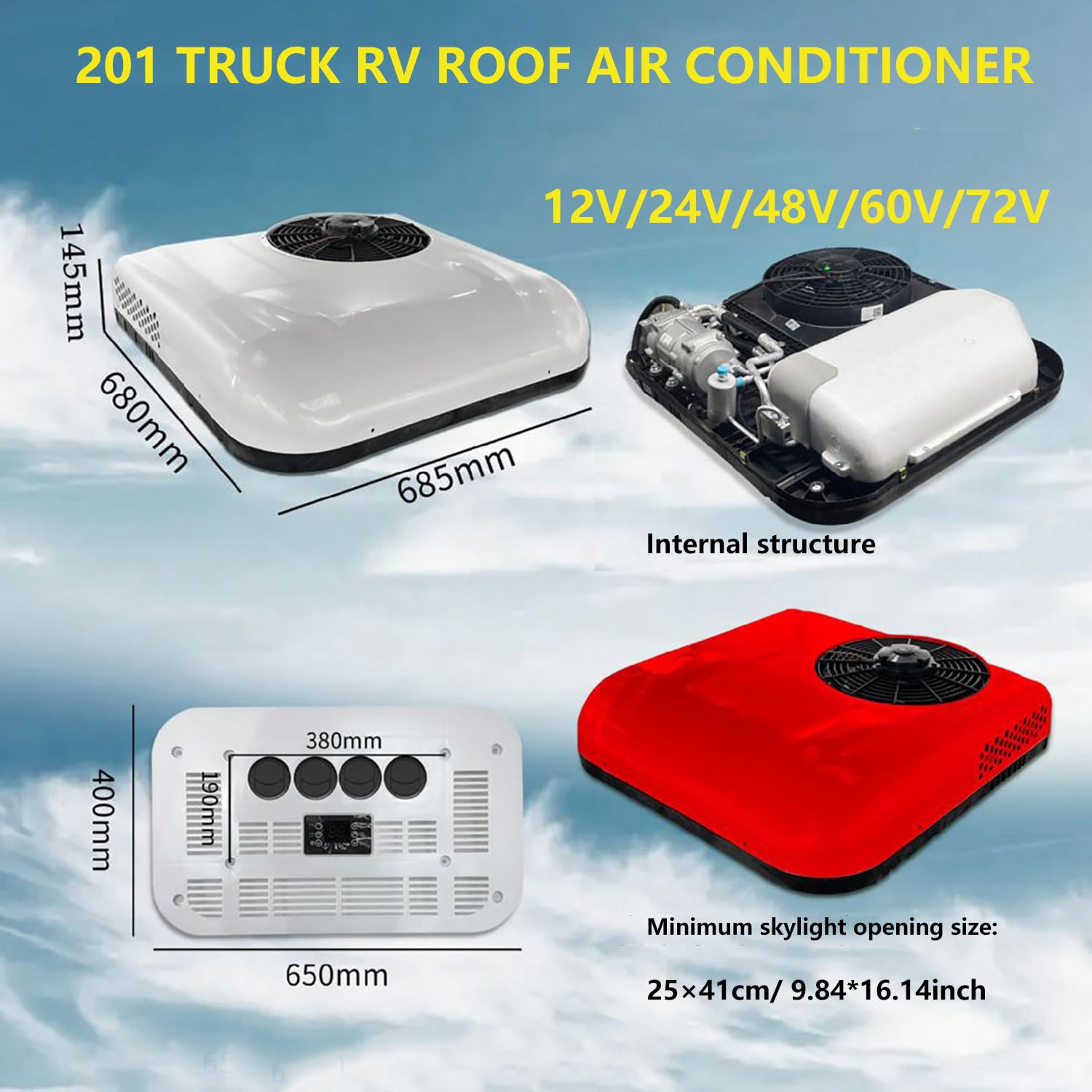 Klimatyzator dachowy z wyświetlaczem temperatury, moc chłodzenia 2200 W, przepływ powietrza 450 m³/h, szybkie chłodzenie do kamperów, ciężarówek i ciągników