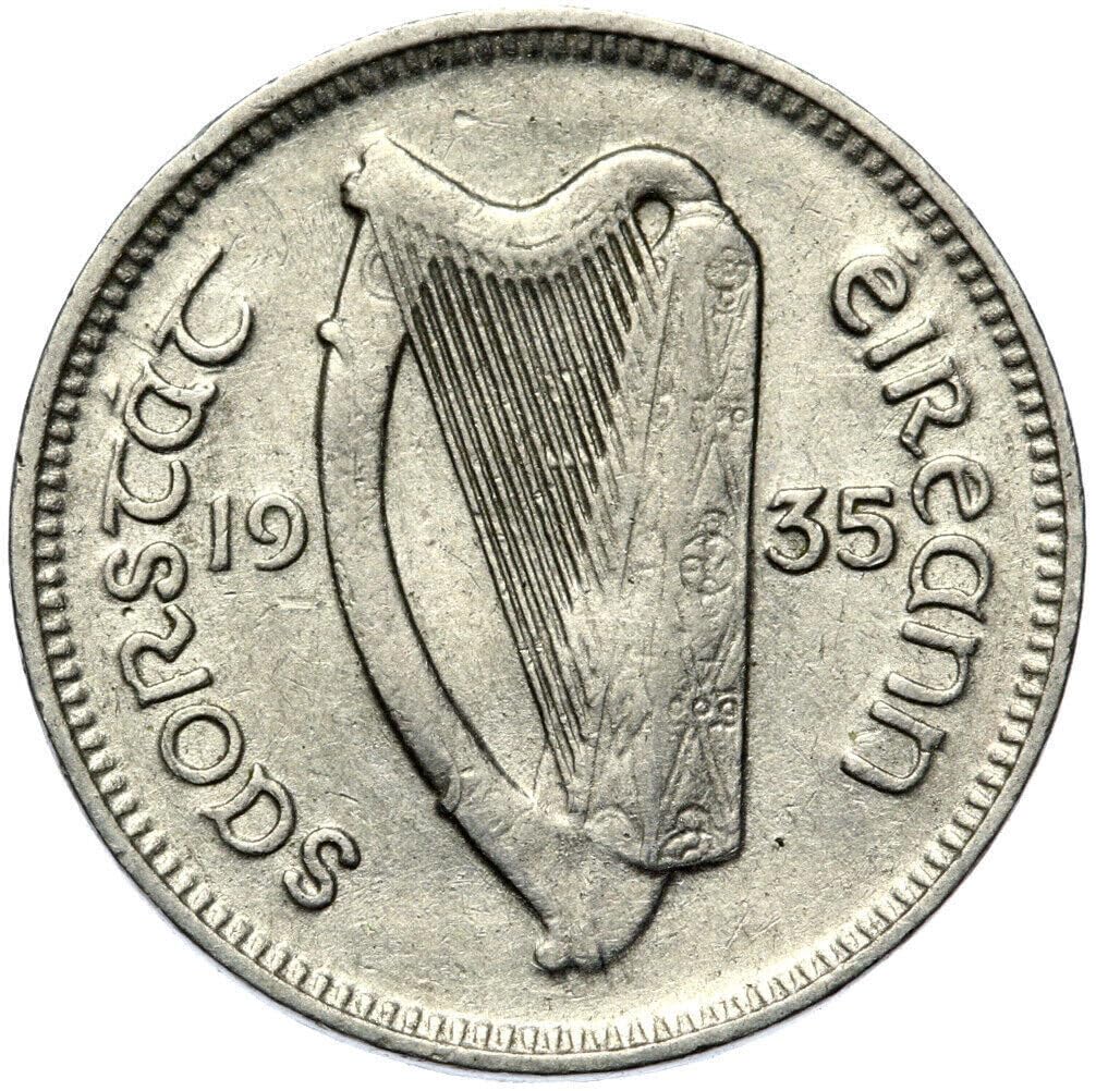 1928-1935 Irish Threepence Coin, "Lucky" Hare Motif. ½ Reul / 3 Pingine. 3 pence, Monetized And Guaranteed By The Ireland Government. Graded By Seller Circulated/Worn Condition