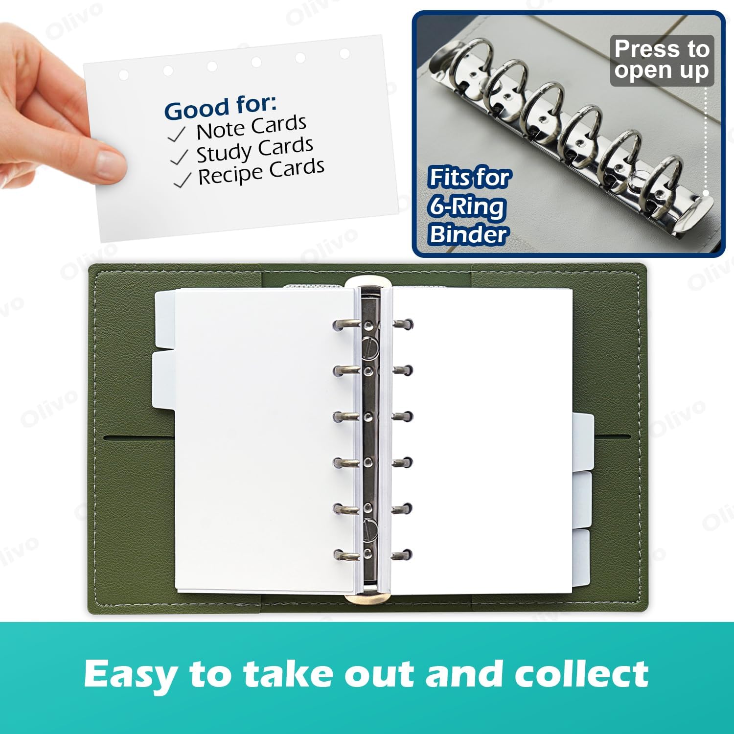 Olivo Index Card Ring Binder Refills, 3x5 White Blank Index Cards, 6 Holes Punched, 100 Count image 3