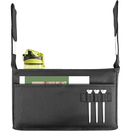 Golf Organizer - Push Cart Accessory with Storage Bag, No-Drilling Pouch, Adjustable Drink Holder - Gift for Men