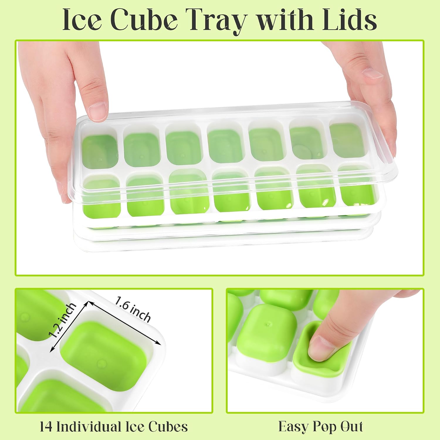 Aneco Plastic Freezer Ice Bin Set with Flexible Scoop Clear Storage Bin with Pull out Handle Tongs Ice Cube Tray Ice Container for freezer Kitchen, 12 x 7 x 4.4 Inch