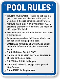 SmartSign 24" x 18" 'Pool Rules - Protect Water, No Running, No Food Or Drink…' Oregon State Metal Sign, 80 mil Aluminum, 3M Laminated Engineer Grade Reflective, Blue/Black/White, USA-Made
