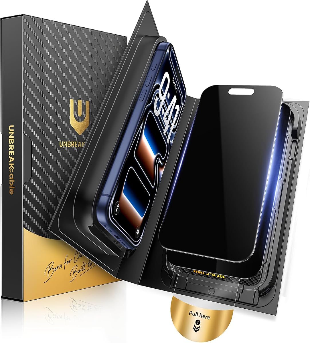 UNBREAKcable for iPhone 17 Pro Privacy Screen Protector QuickSet Box, 25° Anti-Spy Tempered Glass, 9H+ Hardness, Case-Friendly, Bubble-Free, Anti-Fingerprint, for Apple 17Pro - 2 Pack 6.3"