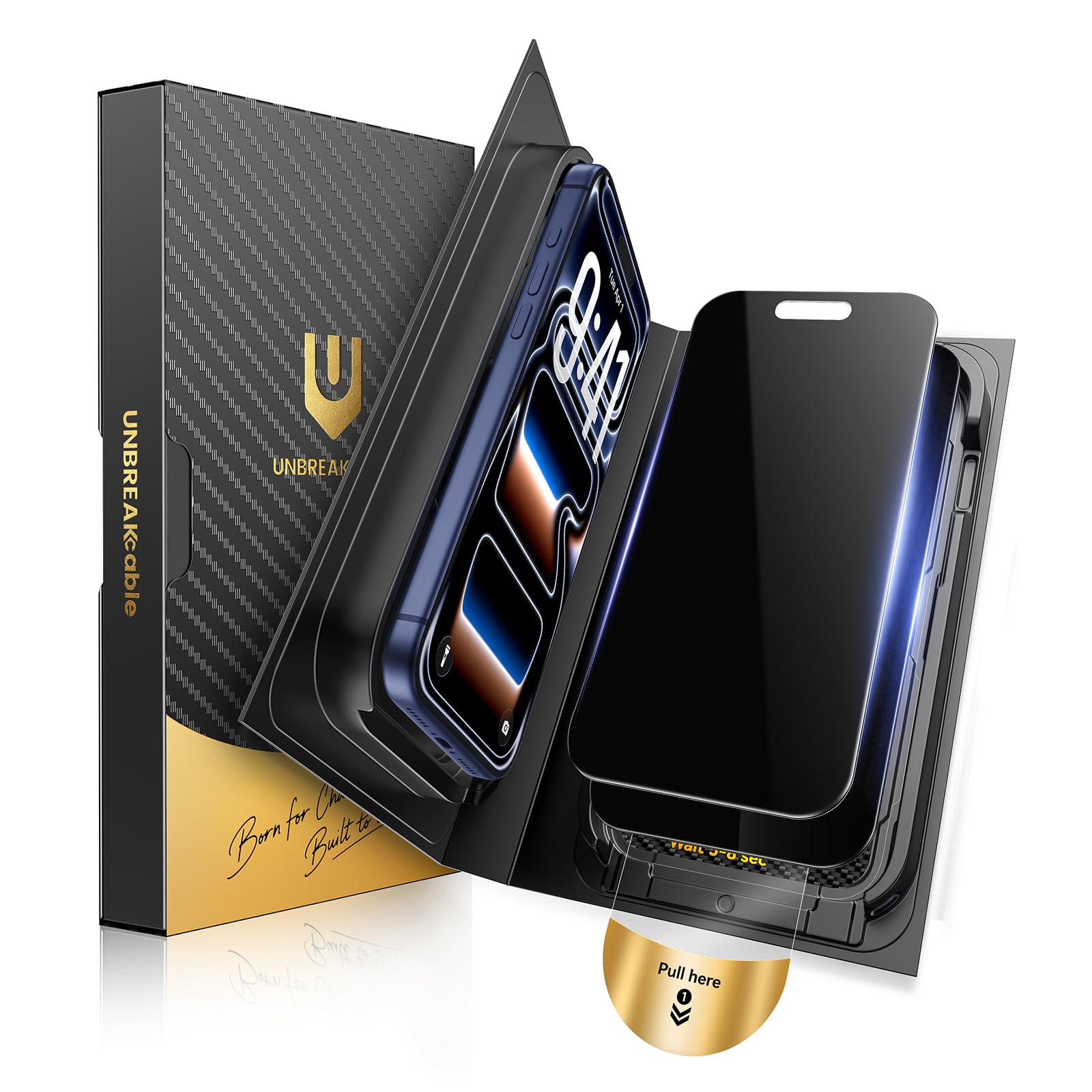 UNBREAKcable for iPhone 17 Pro Privacy Screen Protector, QuickSet Box