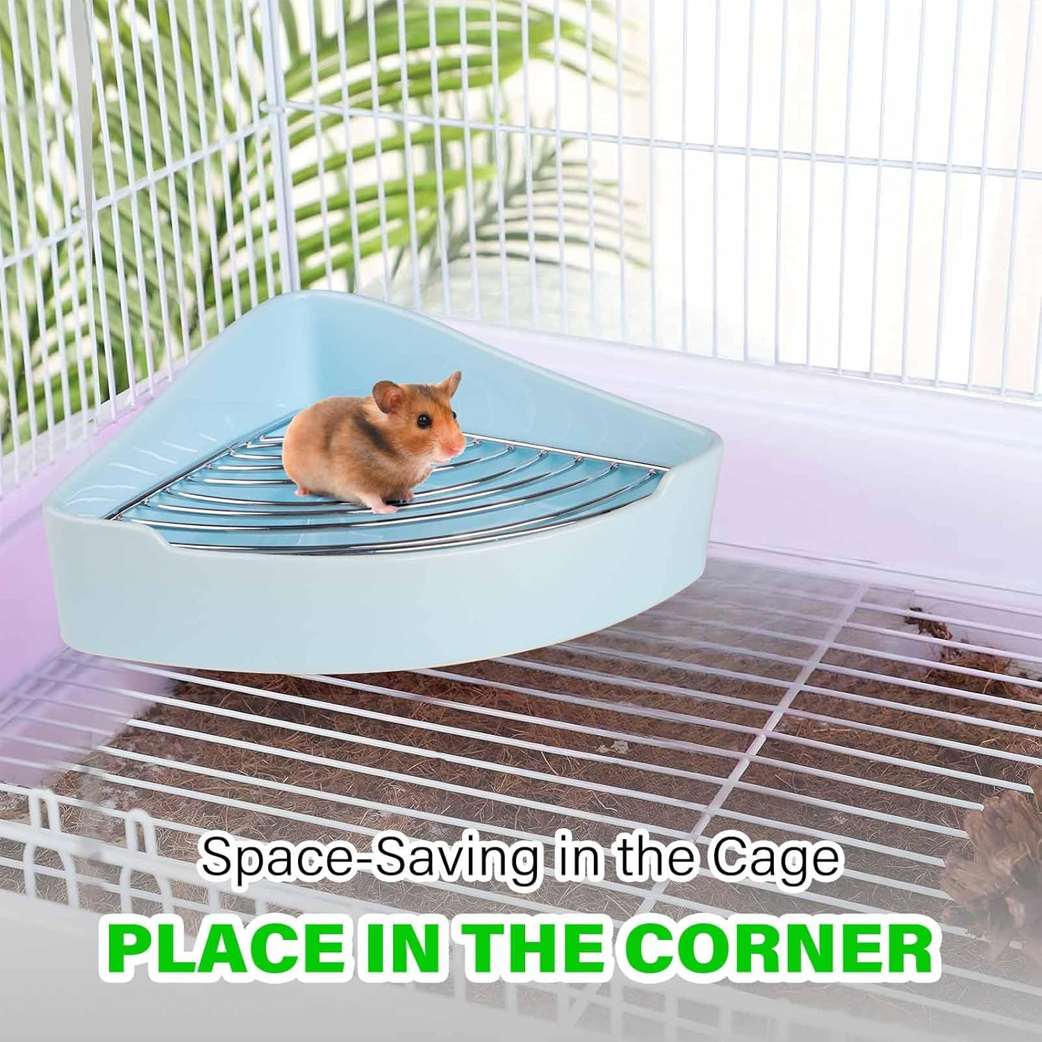 Ceramic Corner Litter Box for Small Pets, Tip-Proof, Chew-Resistant, Perfect for Hamster, Guinea Pig, Sugar Glider, Hedgehog, Syrian Hamster, Chinchilla, Gerbil, and Ferret (Blue)