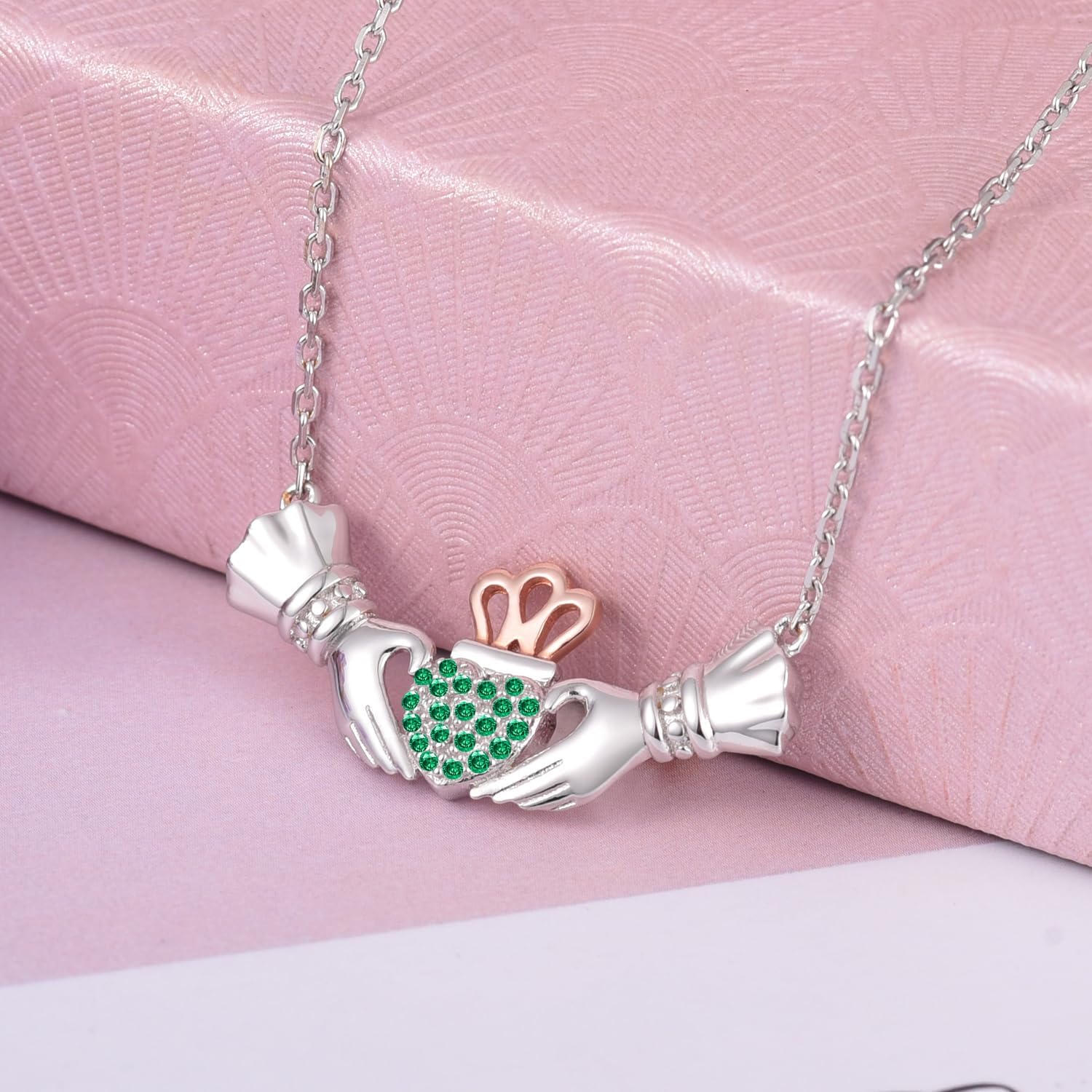 Irish Claddagh Necklace for Women: 925 Sterling Silver Heart Birthstone Necklaces Birthday Valentines Gifts for Her