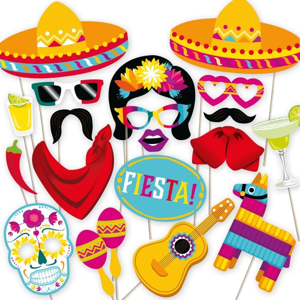 PartyGraphix Fiesta Photo Booth Props by Perfect for Mexican Photo Booth Props Stand. Fiesta Party Supplies. Kit Includes 32 Pieces.