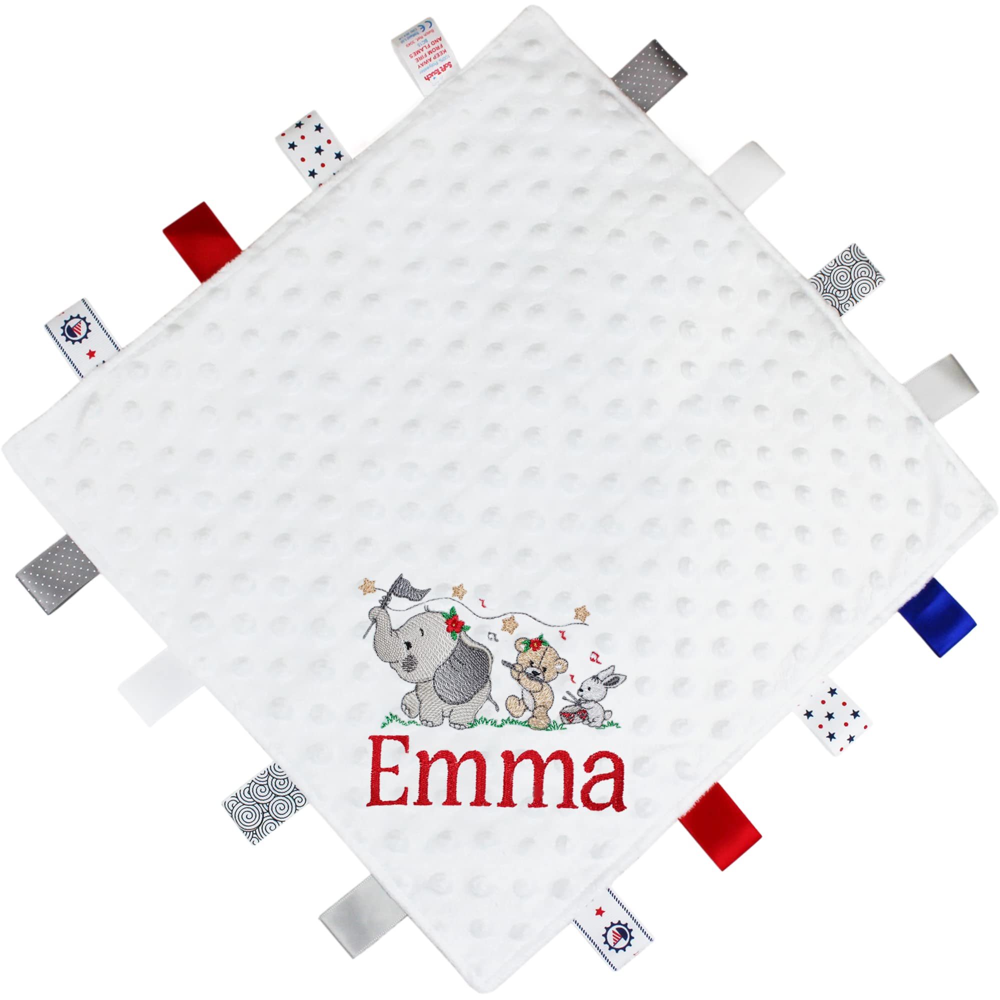 TEDDYTS Personalised Embroidered Elephant, Bear & Bunny Baby Blanket Comforter (White), One Size
