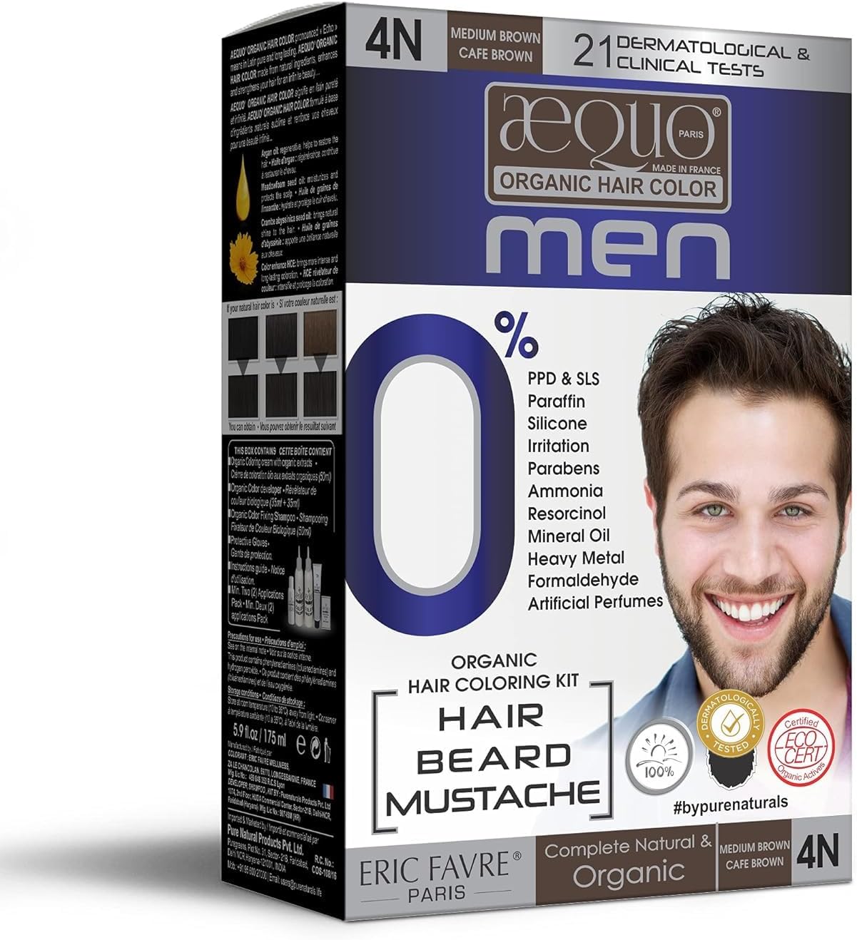 Aequo Color Men 4N Medium Brown Organic Hair Colour Kit - 160ml