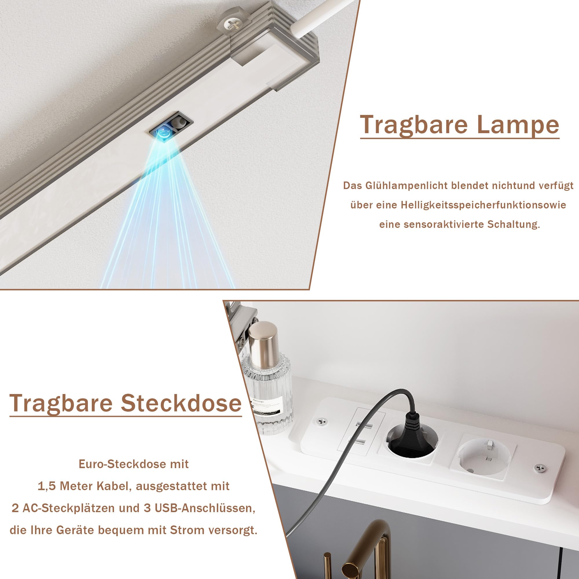 Armario con espejo para baño con iluminación y enchufes y USB, 80 x 16 x 80 cm, armario con espejo con iluminación, 3 puertas, función de deshumidificación, 3 temperaturas de color, regulable