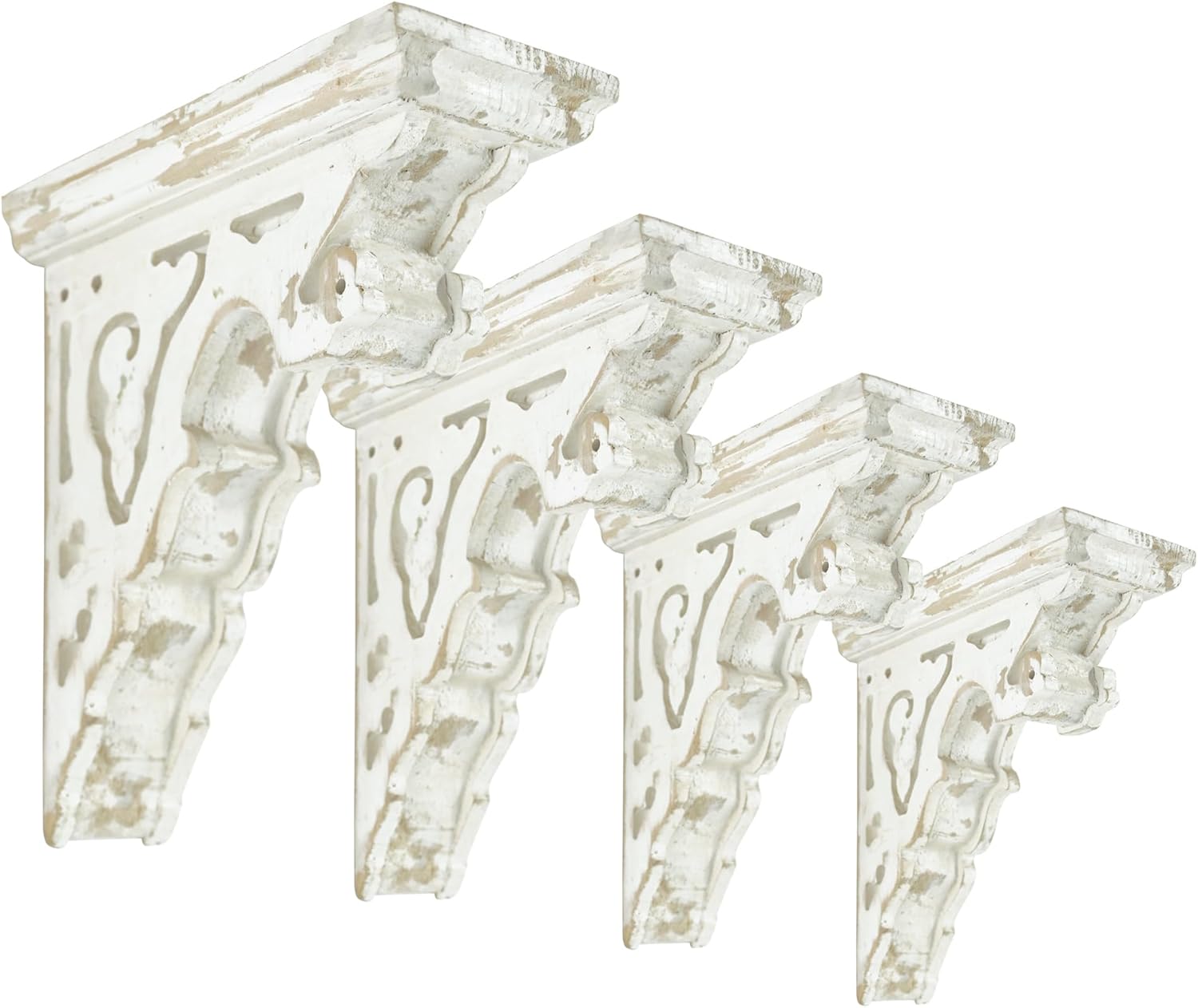 Wood Corbels for Shelves Corbels Decorative,Set of 4,L7.2 x W3.1 x H7.8 Inch, Shelf Brackets Wooden Vintage Shelf Farmhouse Decor