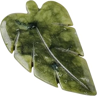 Runyangshi 1PCS Natural Green Jade Stone Hand-Carved Crystal Leaves Sculpture Leaf Shape Crystal Healing Stone Figurines Reiki Gemstone Collection Home Decor Desk Decor