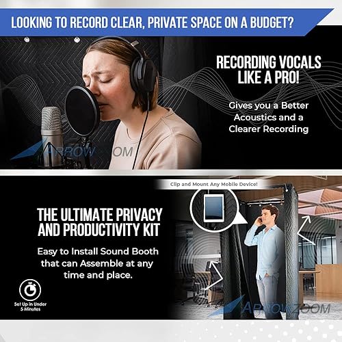Miniatura 4 de Arrowzoom 1 Kit de cabina de aislamiento de grabación de estudio de absorción de sonido con 20 piezas de espuma acústica de bisel plano portátil de