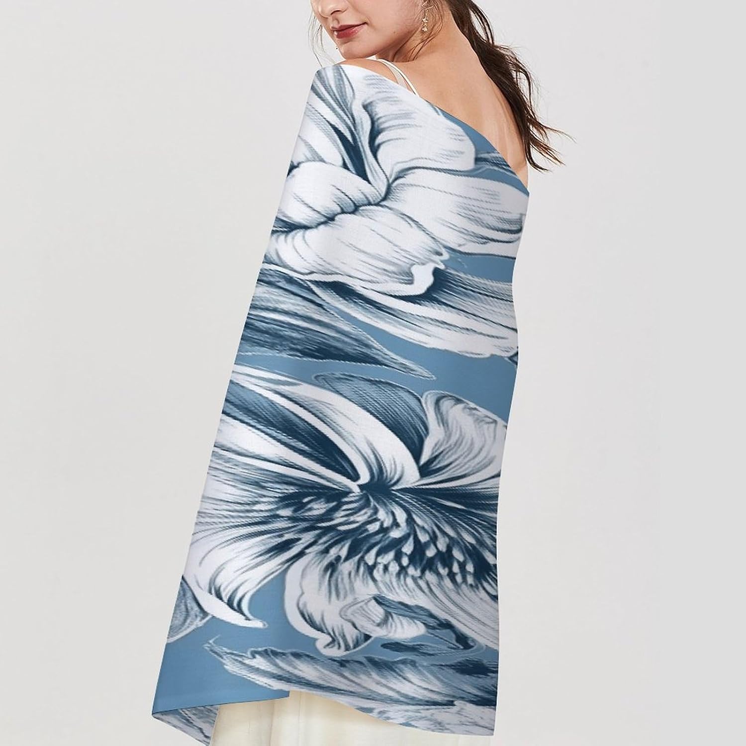 Floral Blue And White Scarf for Women Men Classic Fashion Blanket Scarves Soft Cashmere Feel Scarf Cold Weather Warm Long Shawl Winter Large Scarves Classic Blanket Scarfs Thick