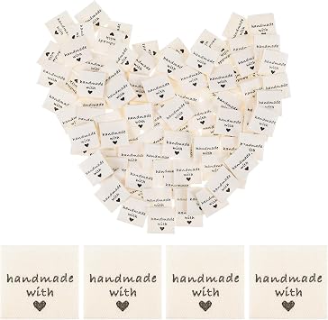 100PCS Handmade Made with Love Labels, Personalized Crochet Handmade Tags Sewing Labels for Handmade Clothing, Washable, Embroidered Tags for DIY Crafts, Sewing, Knitting, Crocheting