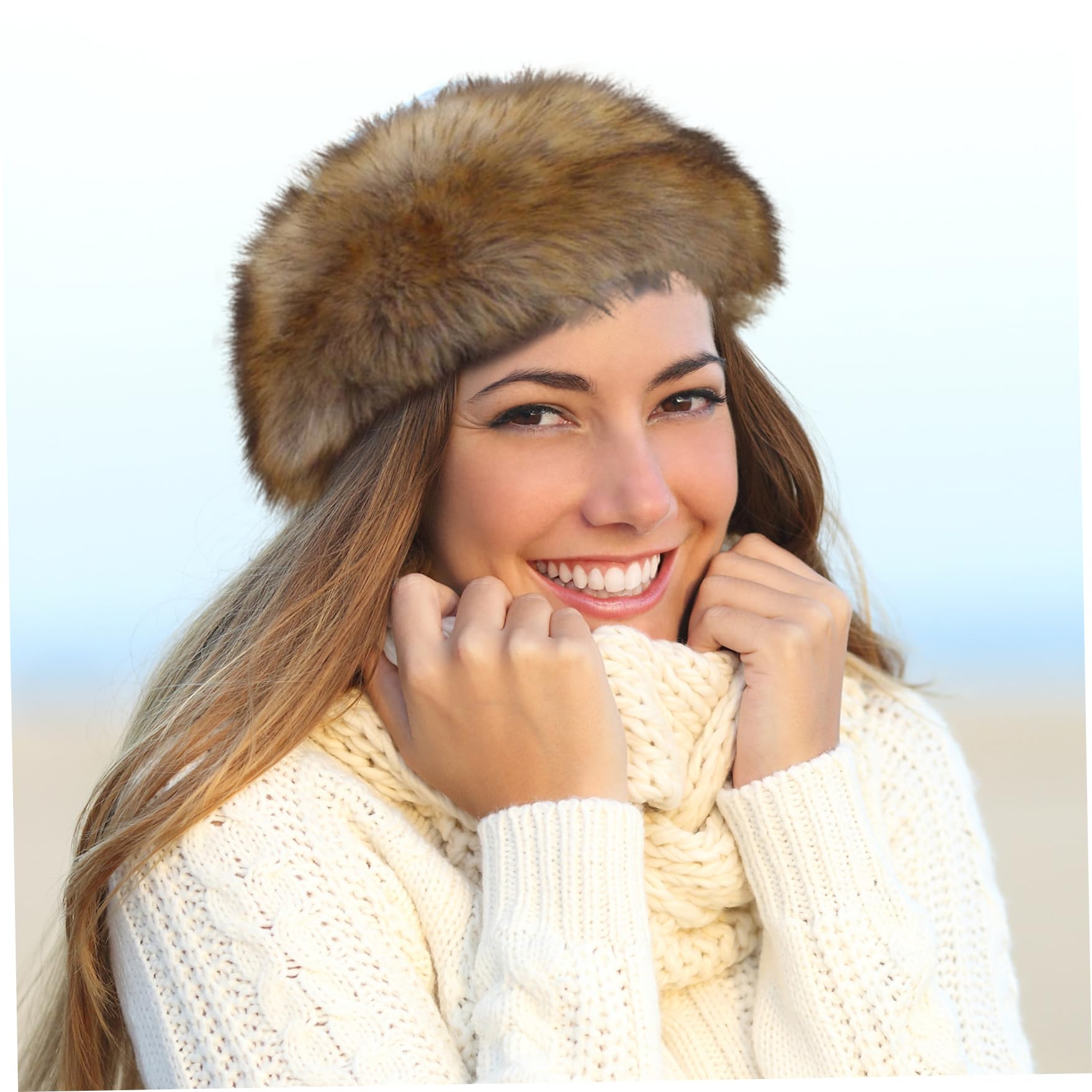 NIDONE Sombrero de Piel sintéxu Grueso Tibia sin Top sin Diadema de Pieles con la Banda de Moda de la Oreja de Moda elástica Sombreros de Pieles de Invierno Lavables para Mujeres