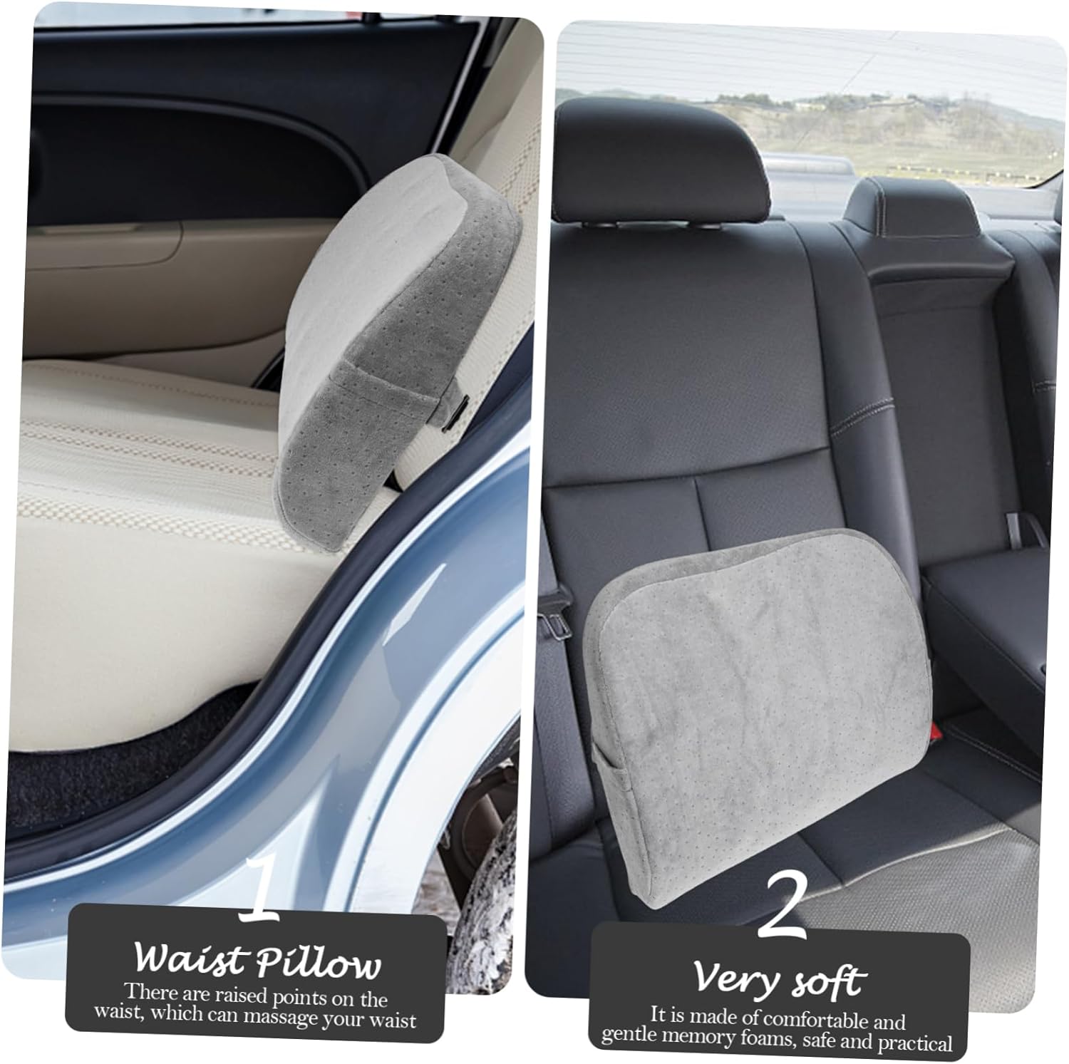 Memory Foam Pillow Car Back Lumbar Support Office Chair Pillow for Neck Pain Relief Fit Soft Breathable