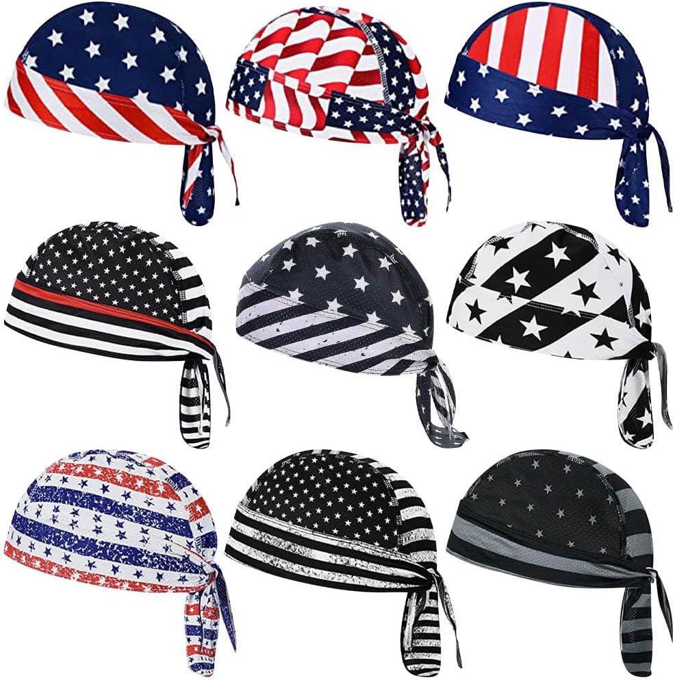 9 Pcs Do Rag Skull Cap Sweat Wicking Head Wraps Cooling Durags Beanie Skull Bicycle Helmet Liner Bandana for Men Women