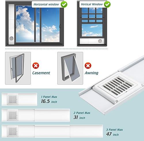 Miniatura 3 de Daisypower Kit de ventana de ventilación para secadora, kit de ventilación de ventana ajustable de 4 pulgadas con cubierta de ventilación para