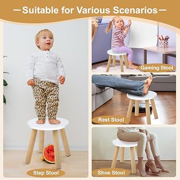 Wooden Step Stool for Kids, Children's Stool Matched Sensory Table, Children Sitting Stool with Assembled Four-Legged, Multi-Purpose Kids Chairs for Bathroom Kitchen Bedroom, Natural Anti-Slip, 2 Pack