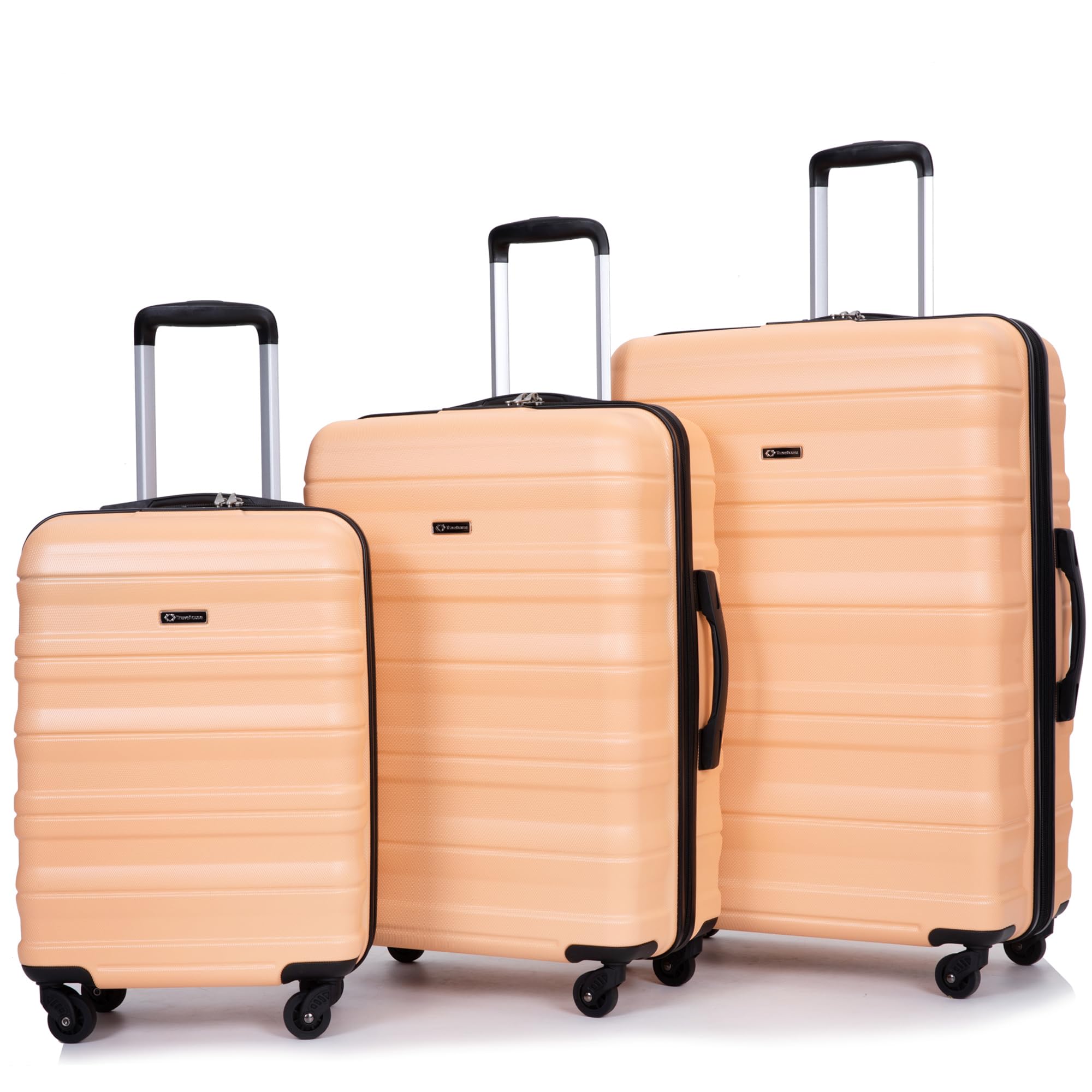 3 Piece Luggage Sets, PC Lightweight Expandable Suitcase with Two Hooks, Spinner Wheels, TSA Lock, Champagne(20/24/28)