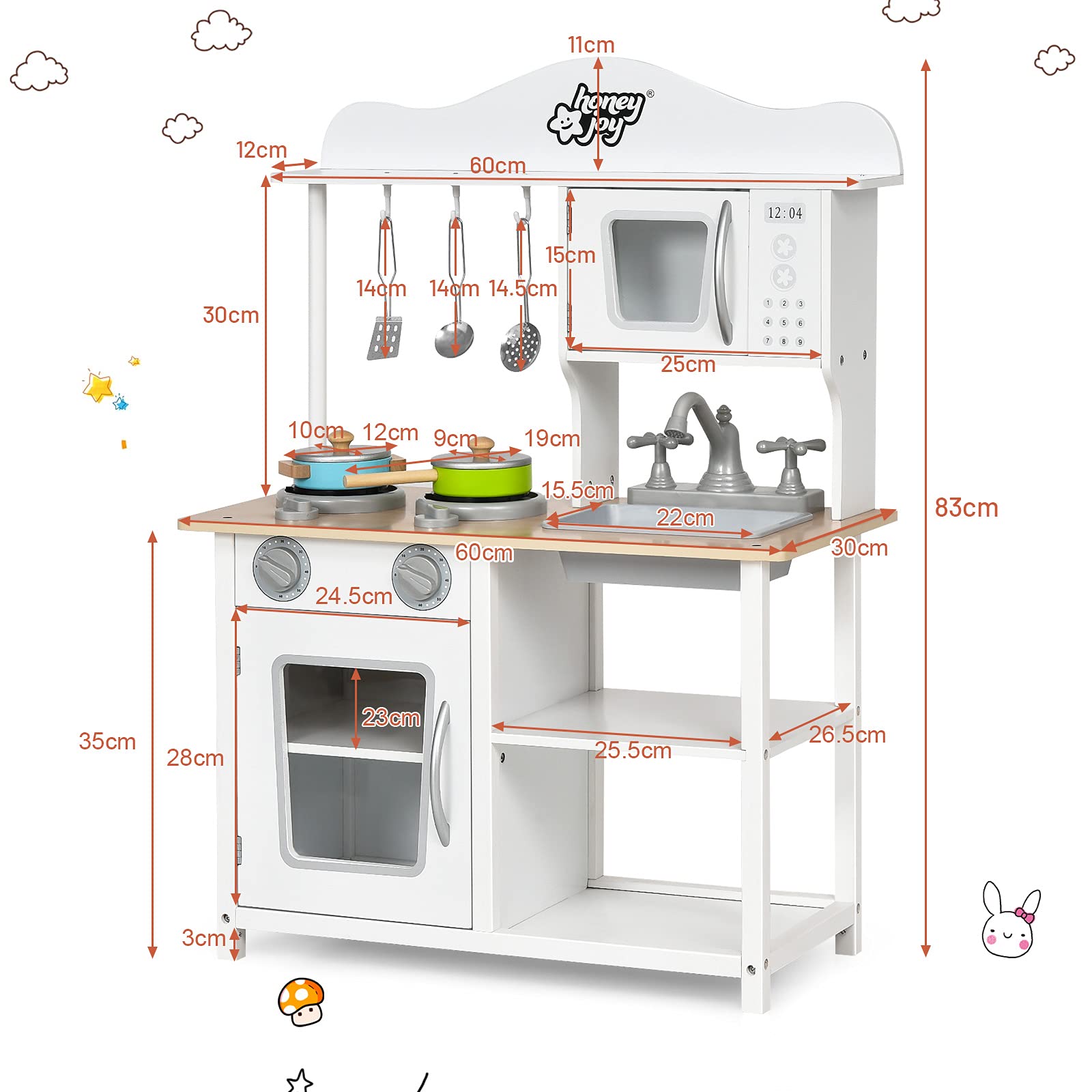 GIANTEX Imitation Küche für Kinder, 3 Jahre, Spielzeug Küche aus Holz mit Herd, Backofen, Mikrowelle und Spüle, verschiedene Accessoires, ideal als Party-Lerngeschenk, Weiß