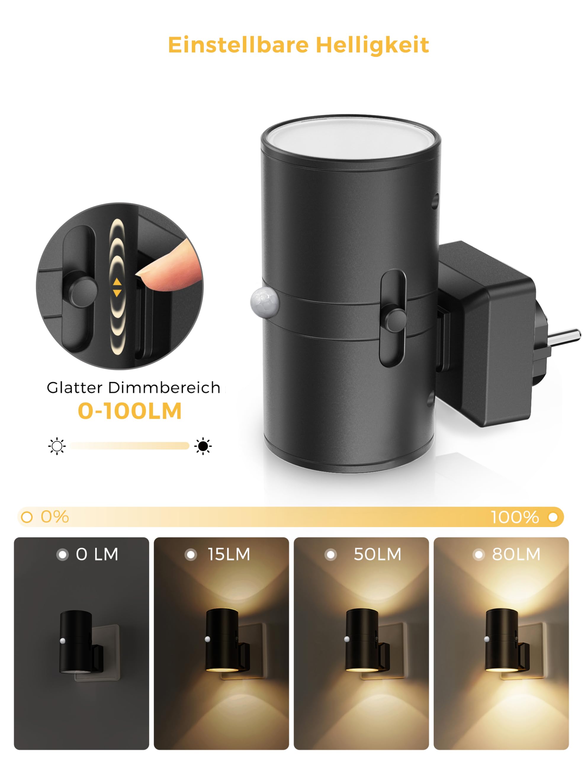 LOHAS-LED luce notturna con rilevatore di movimento, 1 pezzo, luce notturna da presa, bianco caldo 3000K, luminosità regolabile 0-100LM, luce notturna dimmerabile, per corridoio, camera da letto scala