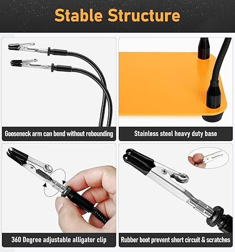 Miniatura 2 de KLSKKJ Estación de soldadura de manos de ayuda con lupa 6X de 31.5 in, 4 brazos flexibles, lupa de manos de ayuda y herramienta de soldadura de