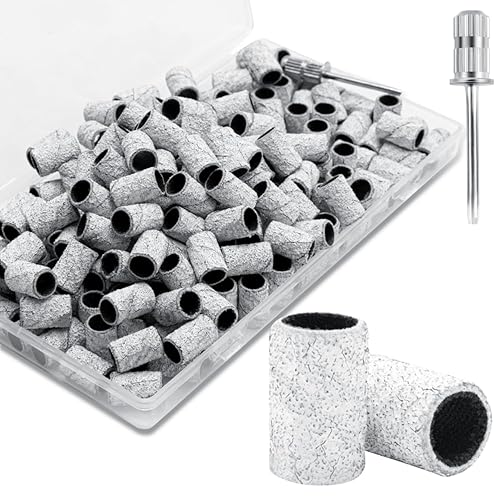 Bandas de lijado de grano 150 para taladro de uñas, 100 bandas de lijado de grano medio para taladro de uñas con broca de lijado de 332 pulgadas