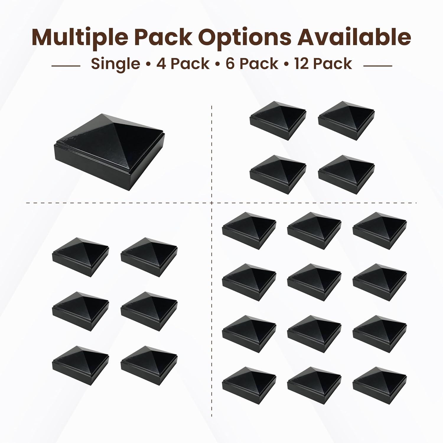 4" x 4" Aluminum Pyramid Post Cap for Metal Posts – Pressure Fit – Powder-Coated Black – Rust-Resistant Fence & Railing Post Cap (1 Pack)