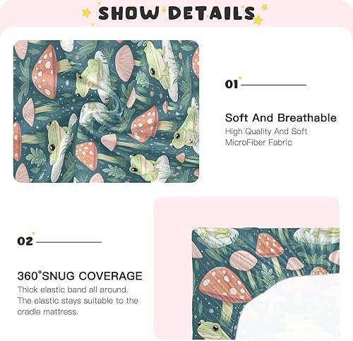 Miniatura 5 de Sábanas bajeras para cuna, sábanas para cuna de bebé con diseño de ranas y hongos para niño y niña, 21216810