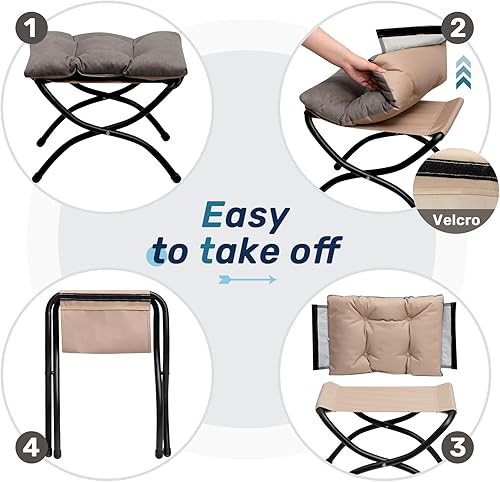 Miniatura 95 de HollyHOME Taburete reposapiés plegable de 15 pulgadas de alto, otomano plegable pequeño tapizado, taburete acolchado para sofá para silla perezosa,