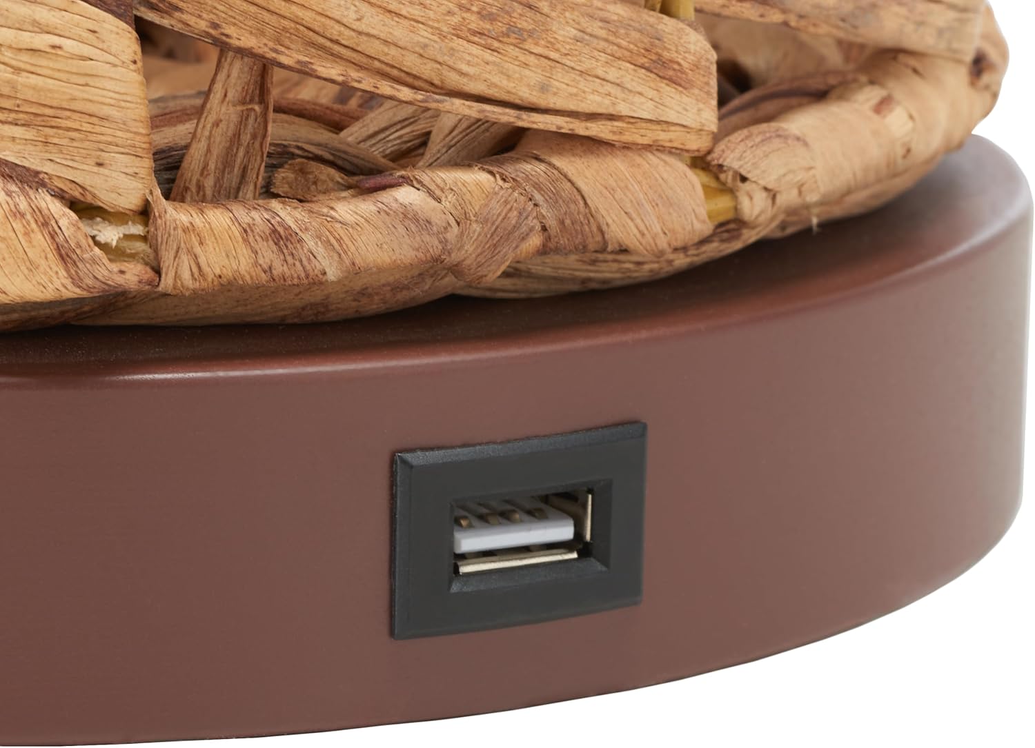 SAFAVIEH Lighting Collection Kirin Natural Water Hyacinth 15-inch Table Lamp with USB Charging Port (LED Bulb Included)