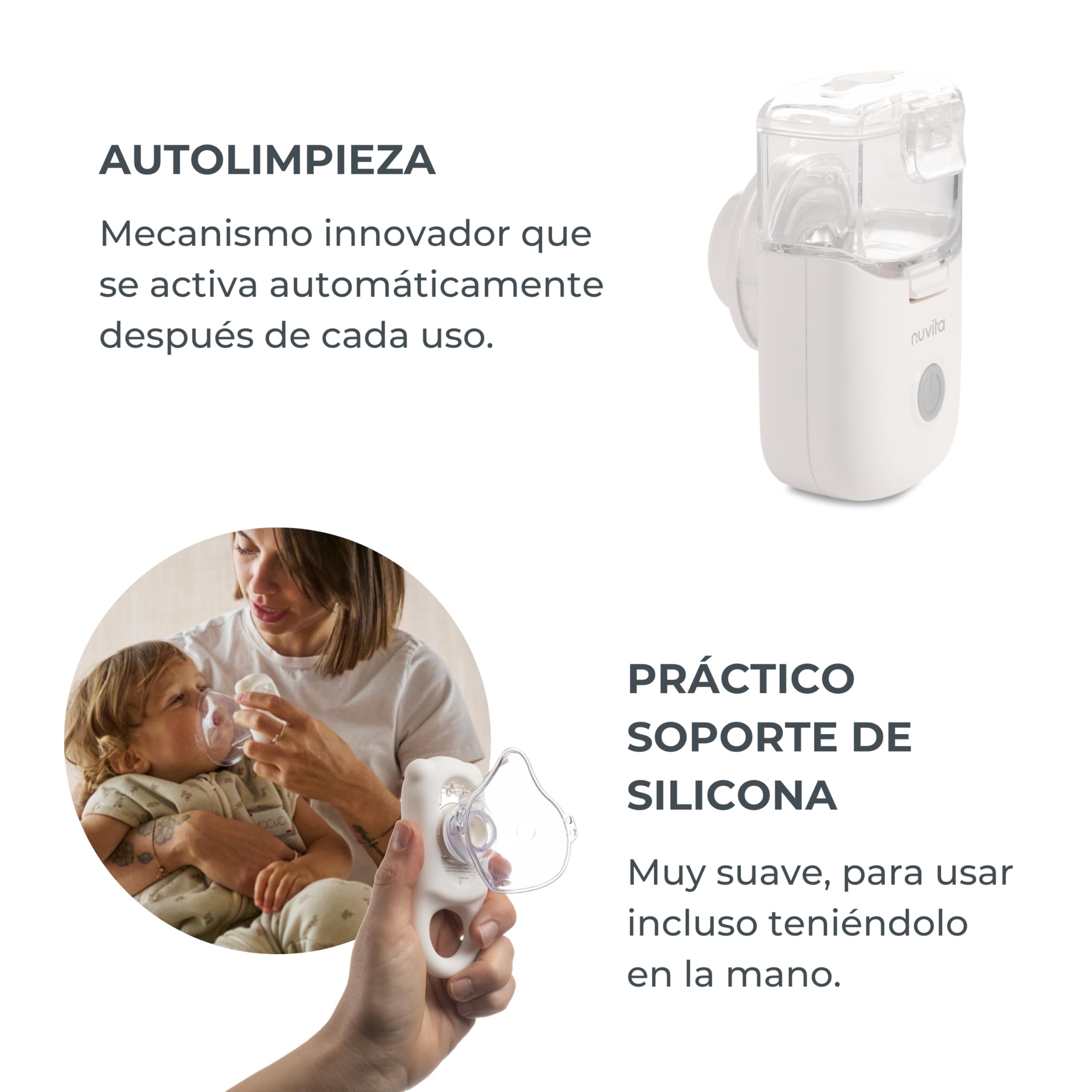 Aerosol Nuvita 5078 Wearable MESH - Manos libres, ligero, silencioso, autolimpiable con batería recargable