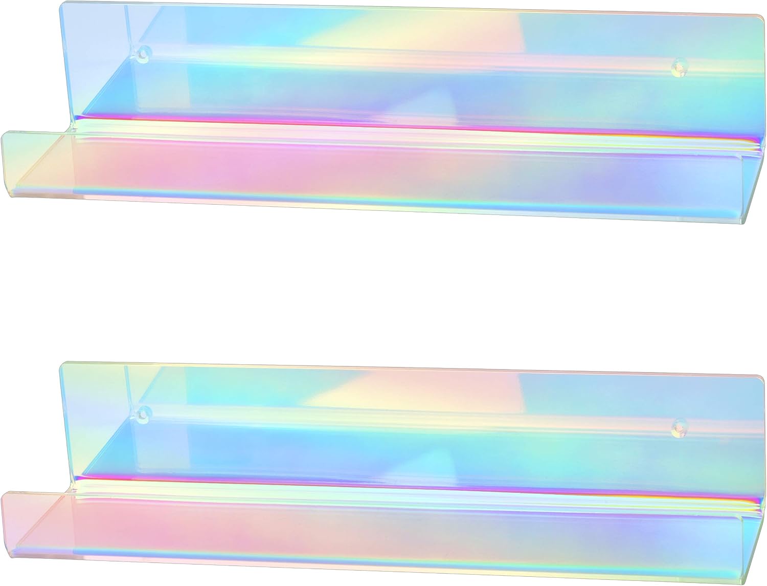 X-FLOAT The Original Rainbow Iridescent Acrylic Floating Shelves (Wall Mounted) for Bedroom, Bathroom, Living Room or Kitchen (Set of 2)