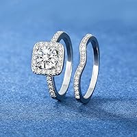 Vista 5 de MDFUN Anillo de compromiso de boda con circonita cúbica chapada en oro blanco de 18 quilates con halo de compromiso de boda y eternidad para mujer