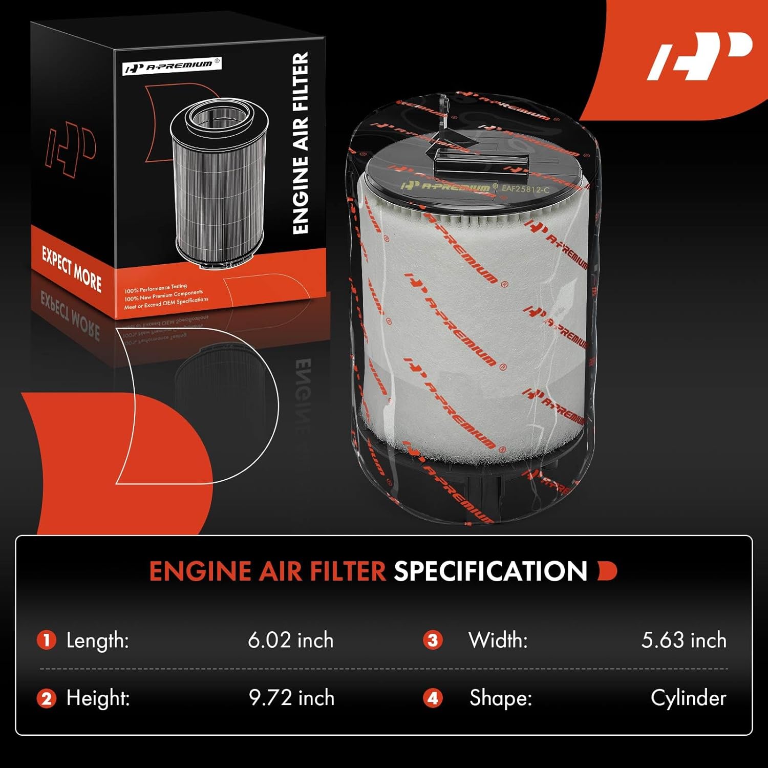 A-Premium 2-PC Engine Air Filter Compatible with Audi R8 2008 2009 2010 2011 2012, 4.2L, Replace# 420133843A, 420133843B