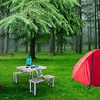 Vista 7 de Mesa de picnic plegable con taburetes/agujero para paraguas, resistente al aire libre e interior, de aleación de aluminio, mesa de picnic portátil