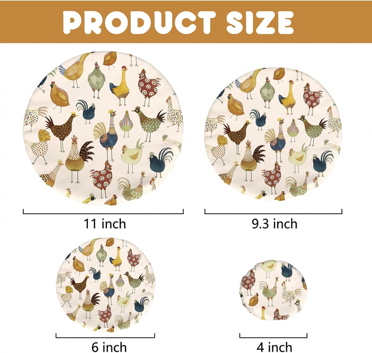 JarThenaAMCS 4 Pcs Chicken Bowl Covers Jar Covers In 4 Size Washable Reusable Stretch Cotton Starter Dish Cover for Kitchen Food Leftover Storage Sourdough Bread Proofing Baking Gift