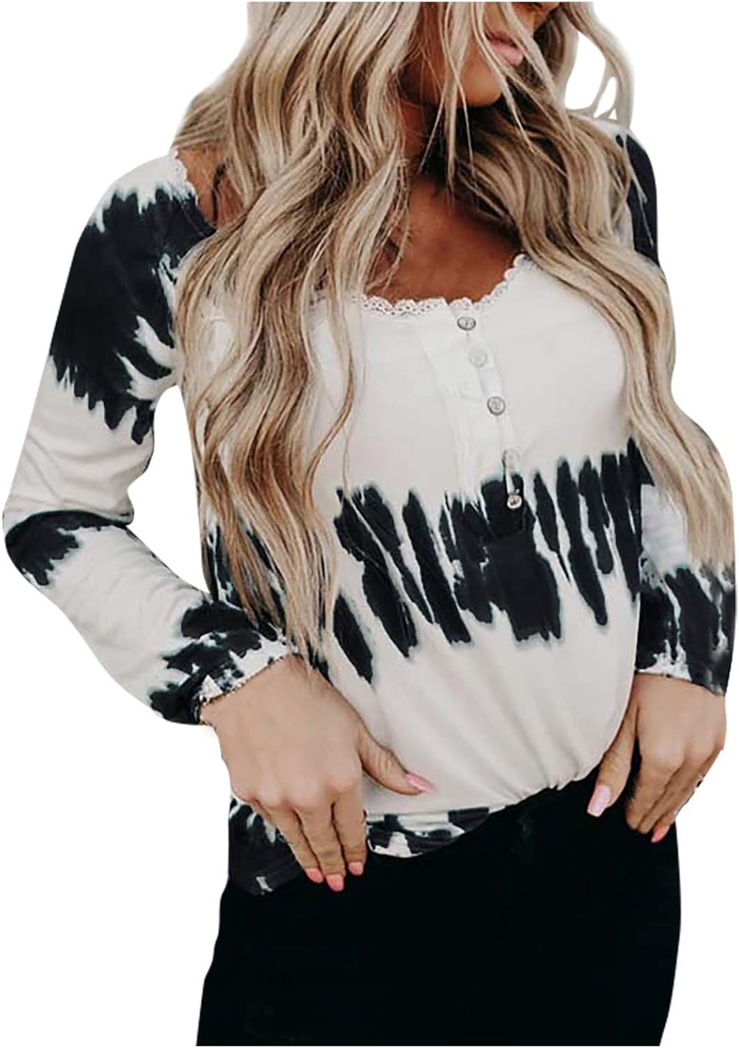 OIOLOY Long Sleeve Winter Crew-Neck Sweatshirt Woman Stretch Tye Dye Outdoor Pullovers Loose Fitting Thick with : Sports & Outdoors