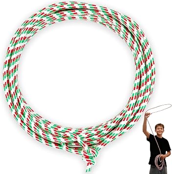 Cowboy Lasso Rope for Kids with Pre-Tied Loop, 20 - 9mm Unwaxed Lariat Roping Rope Toy for Indoor Outdoor Western Play & Costume Prop Red Green